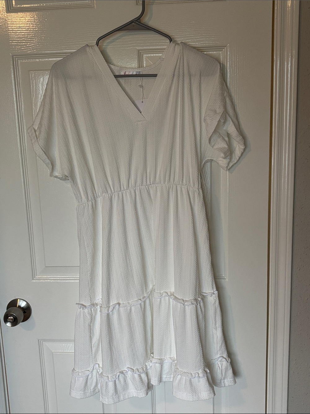 White V-Neck Tiered Ruffle Dress